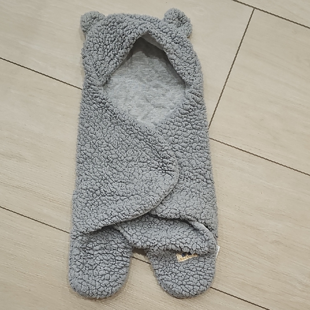 Cozy Gray Baby Swaddle with Bear Ears